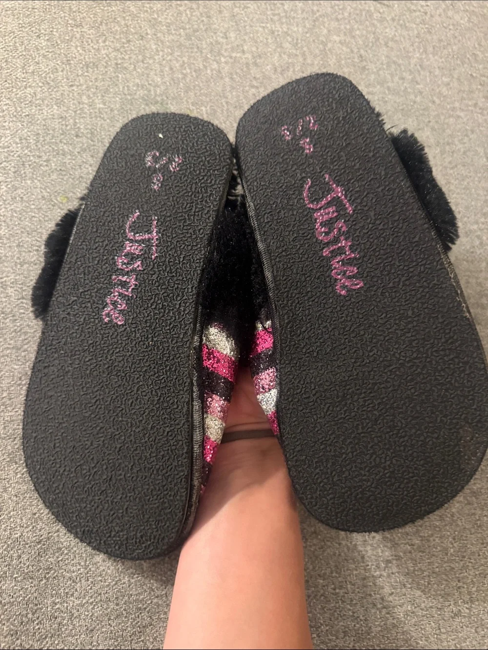 5/$15- Cozy Fuzzy Striped Slippers - Black, Pink, Silver